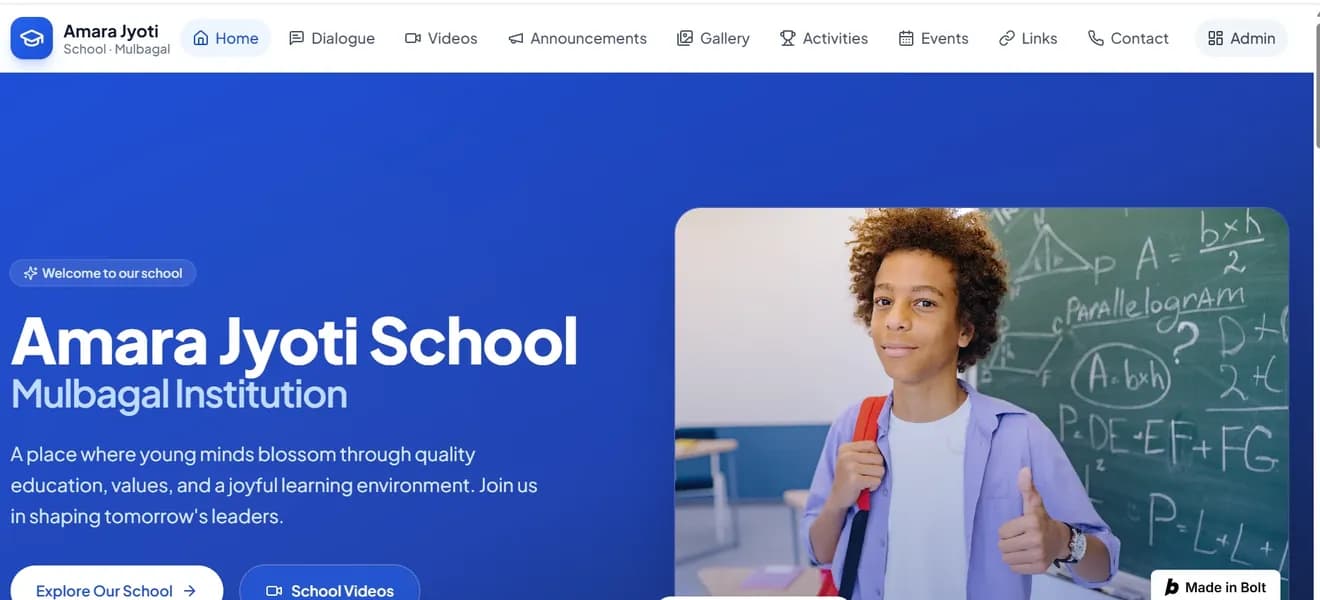 Amara Jyothi School website prototype homepage
